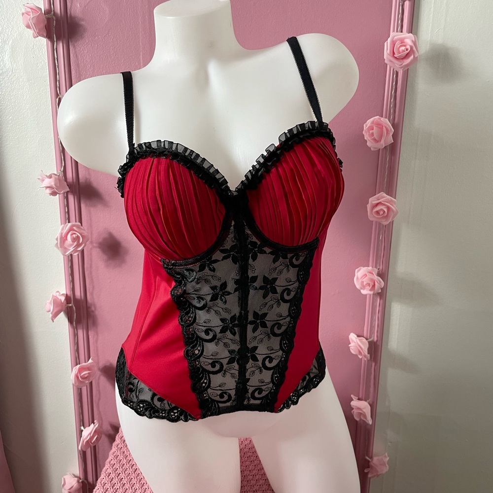 LARGE - red black dentelle corset bra top lingerie sexy